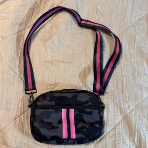 HAUTE SHORE Camouflage Crossbody Bag with Pink Stripes